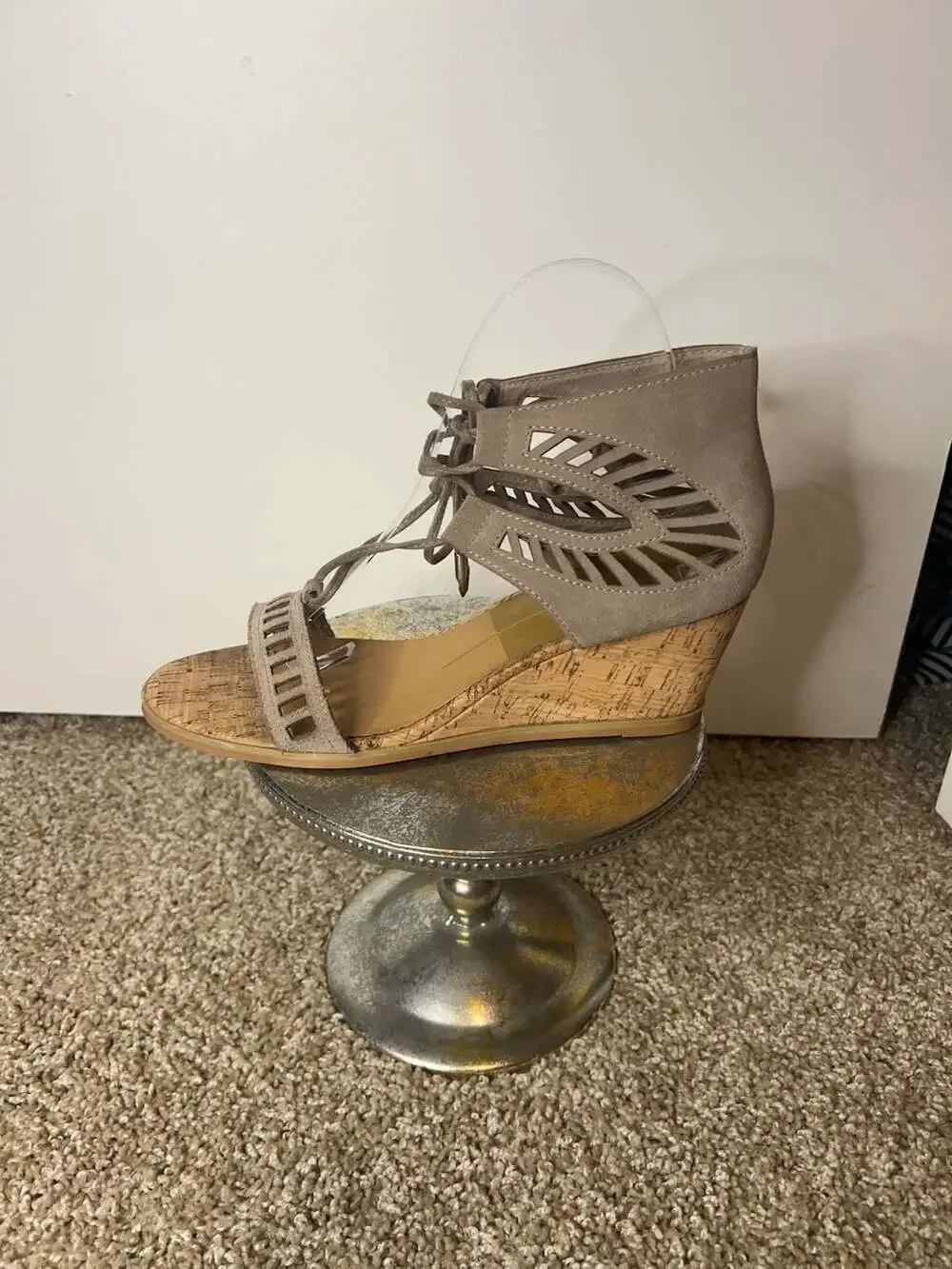 Dolce Vita Taupe Suede Lace-Up Cork Wedge Sandals Size 9